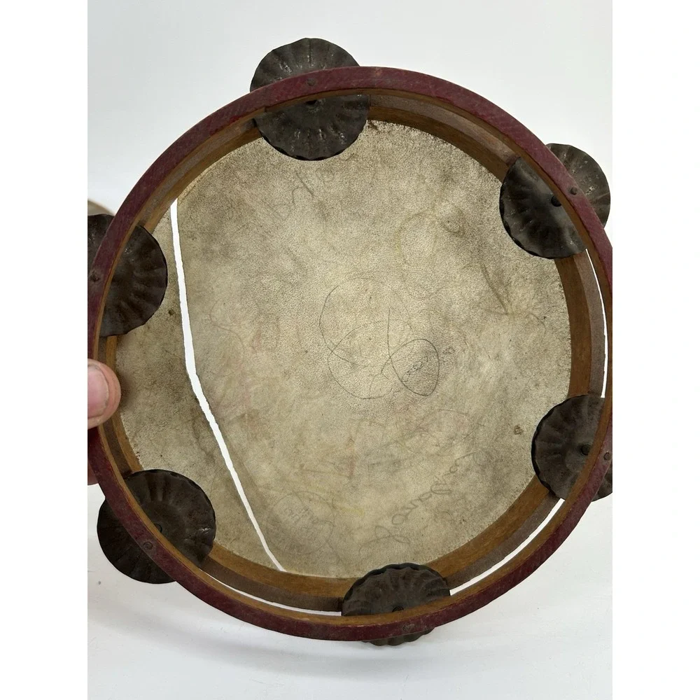 Vintage Rawhide Tambourine Lot Of 3 Calf Skin Head